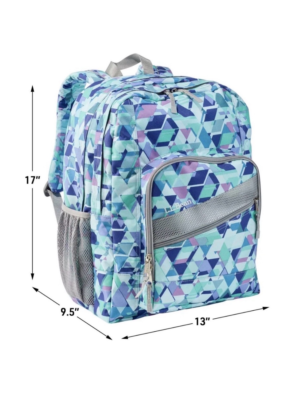 L.L.Bean Deluxe Backpack W/Mesh Pocket Zip- in pattern "Fresh Mint Prism" - Picture 2 of 13